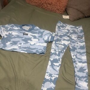 Adidas Blue Camo crop top & leggings Set